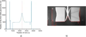Fig. 3. a) The function of the first white pixel on the binarized image b) the function on the original rotated image Fig. 3. a) The function of the first white pixel on the binarized image b) the function on the original rotated image