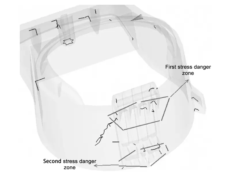 Fig. 10 Weldline distribution of injection molded part