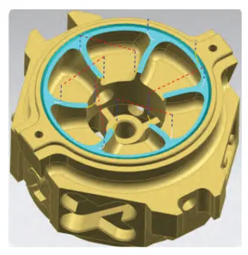 Fig. 8 Simulation of inclined surface machining around blade groove