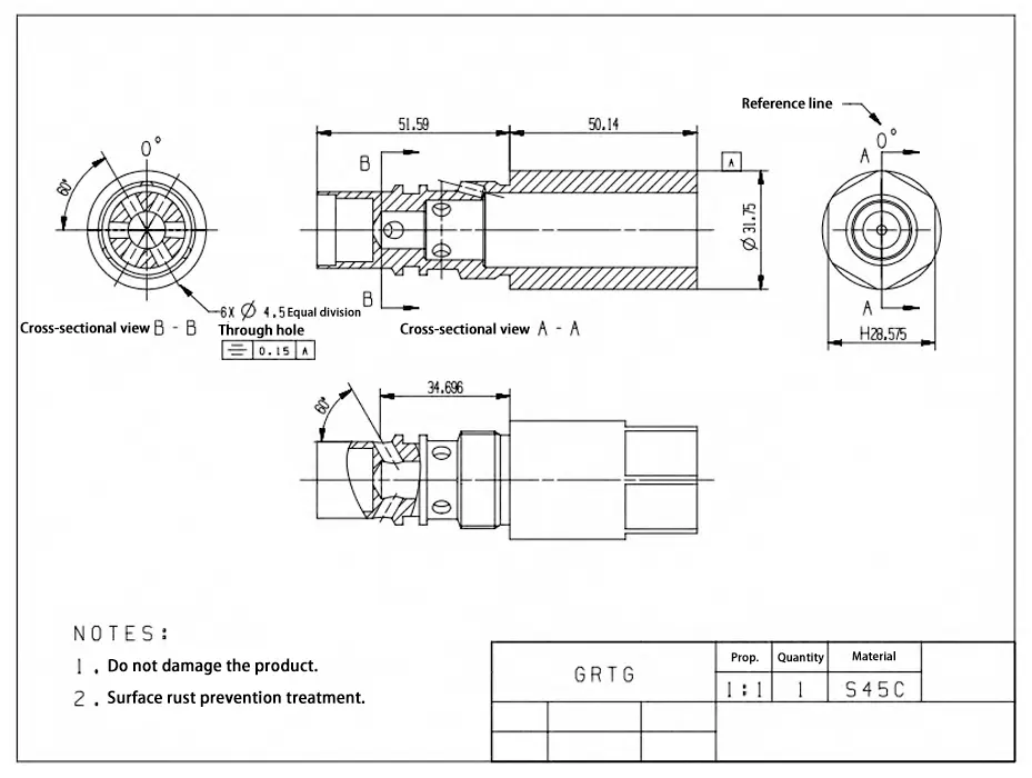 Figure 1. Two dimensional drawing of the thin walled cylindrical part