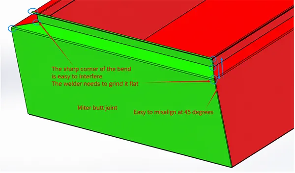 Figure 2. Angled splicing saves weld seams but sharp corners are prone to jamming and 45° angles are prone to misalignment. Figure 2. Angled splicing saves weld seams but sharp corners are prone to jamming and 45° angles are prone to misalignment.